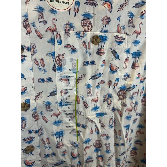 Duluth Trading XL BBQ Flamingo Grilling Bomb Pop NWT Camp Shirt Untucked Length - Picture 7 of 7